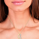 "Perseverance" Yoga Cat Moon Necklace Women Teens CZ 925 Sterling Silver 18kt Gold Plated Two Tone. 18" Plus Extension