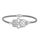 Gold Plated Hamsa Kabbalah Pave CZ Sterling Silver Bangle Magnet Clasp Lock. Made In Italy By EZ Creations