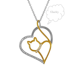 Yoga Kitty Cat Heart Cubic Zircon,  Necklace Sterling Silver 18kt. Gold Plated. 18