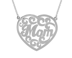 Mother Necklace Jewelry Heart Monogram Lace Handmade Gold On Sterling Silver 1.25