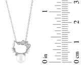 Cat Necklace Jewelry Hello Kitty Style Sterling Silver CZ Cultured Freshwater Pearl Adjustable Chain EZ Creations