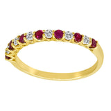 Diamond Ruby Band Ring 7 Ruby 6 Diamonds Stack-able 14kt Gold.