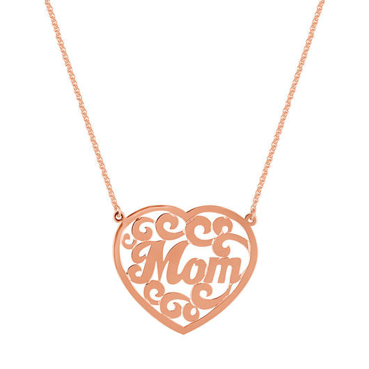 Silver Mom Heart Monogram Necklace Yellow, White, & Rose Gold Plated