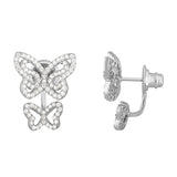 Graceful Sterling Silver Double Butterfly Earrings With Cubic Zirconia