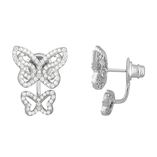 Graceful Sterling Silver Double Butterfly Earrings With Cubic Zirconia