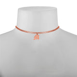 Choker With Gothic Initial Charm In Center of Italian Curb Chain Sterling Silver