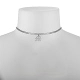 Choker With Gothic Initial Charm In Center of Italian Curb Chain Sterling Silver