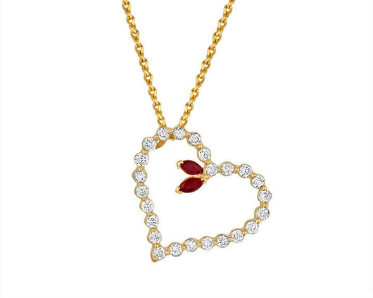 14kt. Gold Diamond Heart 1.75ctw Accented With Two Marquis Rubies