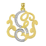 Sterling Silver Scroll Design Initial Pave Set 30 CZ, 14kt  white or yellow  Gold Plated 1.25"