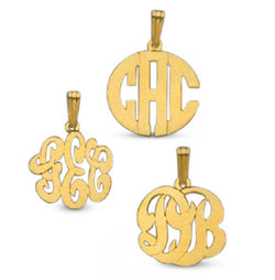 14kt Gold Dainty 3/4 inch Diameter Monogram charm Necklace Free Chain
