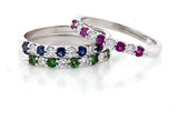Color Stone Diamond Band Ring 9 Stone Ring, 14kt. Gold Pink, or Blue Sapphire, Ruby or Emerald.