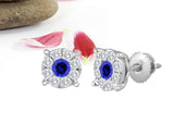 14kt. 8.5mm Sapphire Center Diamond Invisible Flower Stud Earrings Martini Style Cup