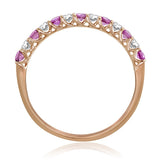 Pink Sapphire and Diamond Anniversary Band Ring 14kt. Trellis Prongs 14kt. Rose Gold