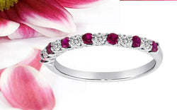 Diamond Ruby Band Ring 7 Ruby 6 Diamonds Stack-able 14kt Gold.