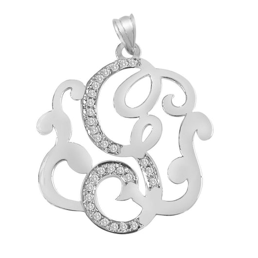 Sterling Silver Scroll Design Initial Pave Set 30 CZ, 14kt  white or yellow  Gold Plated 1.25
