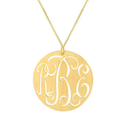 Circle 1.5 inch Disc Engraved Monogram Brushed Matte Finish 925 Silver Free Chain