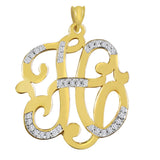 Sterling Silver Scroll Design Initial Pave Set 30 CZ, 14kt  white or yellow  Gold Plated 1.25"
