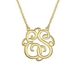 Personalized 1 inch Monogram Two Initials. Sterling Silver with 14kt. Gold Vermeil Necklace
