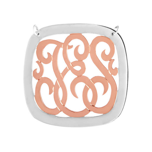 Two Tone 1.5 inch monogram necklace. Personalized. Sterling Silver with Rose Gold plating.