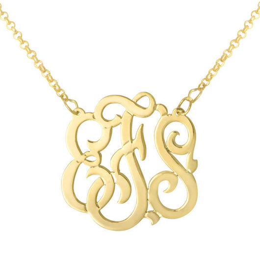 Sterling Silver 1.25 inch script curly monogram necklace. Free Shipping