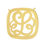 Square framed 1.25 inch initial script monogram necklace. Sterling Silver 14kt. Gold Plated. Free Shipping